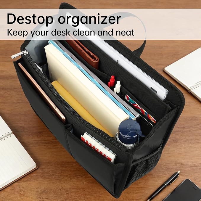 Large Rugged Organizer Insert for Briefcase Tote Shoulder Messenger Bag-20 Pockets,Padded Water-repellent Nylon-Black - Image 4