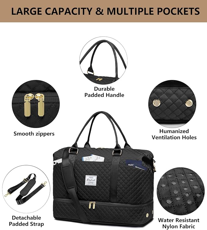 Weekender Travel Duffle Bag for Women: Overnight Bags with Shoe Compartment | 40L Spacious fits 5-day Trips Durable Bag with Strong Straps Toiletry Bag & Wet Dry Pocket Perfect for Hospital Weekend - Image 4