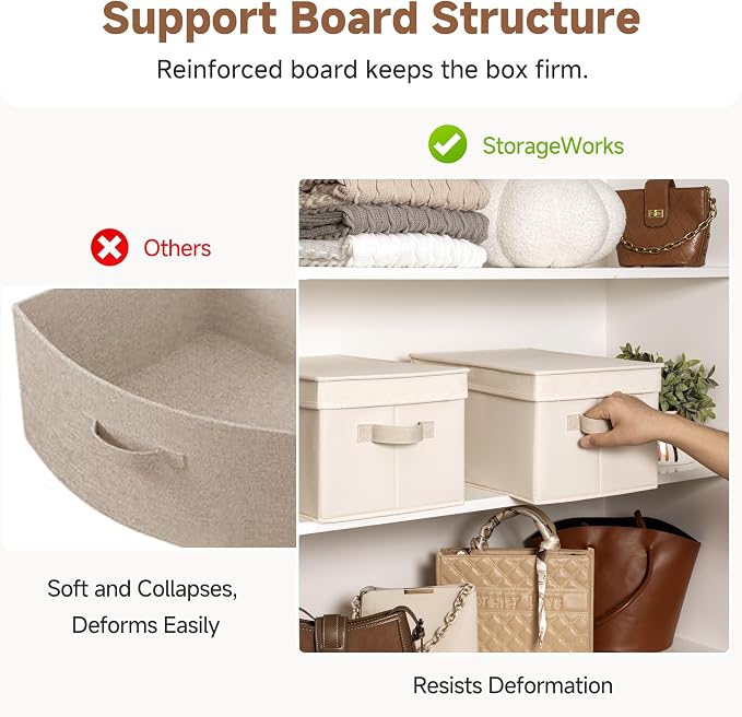 StorageWorks Storage Bins with Lids, Storage Basket with Lid, Closet Bins | Lidded Dust-proof, Easy Pull Handles, Foldable, Stackable, Ideal for Clothes Blanket Towel, Large, Cream White, 3-Pack - Image 4