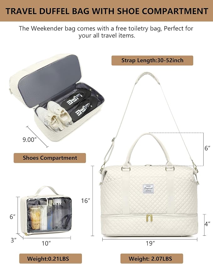 Women Weekender Travel Duffle Bag: Travel Duffel Overnight Bags with Shoe Compartment Large Carry on Tote Bag Toiletry Bag Weekend Yoga Gym Hospital Bags for Labor and Delivery with Wet Pocket Beige - Image 3