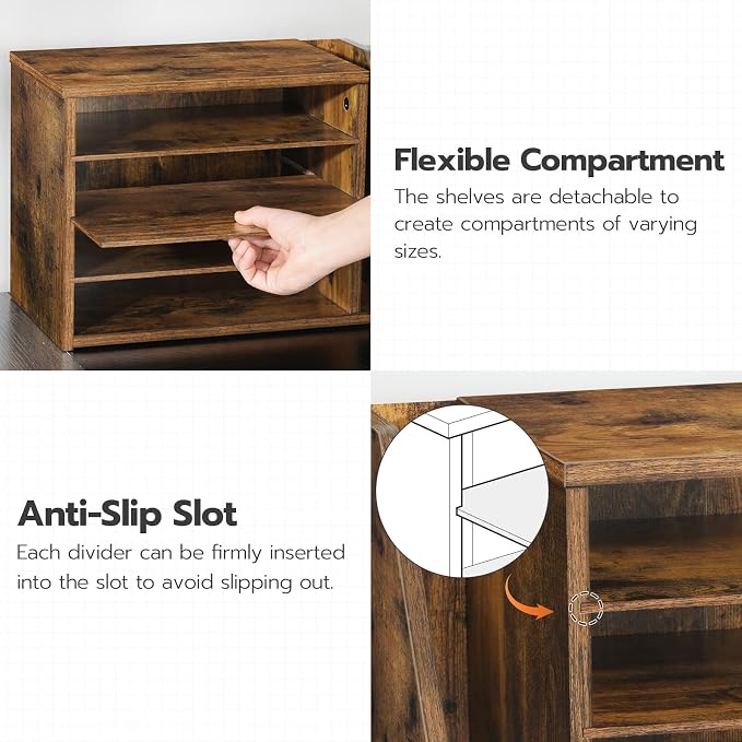 HOOBRO Mail Sorter, Literature Organizer with Adjustable Shelves, Paper Organizer for Office, Home, Wood Countertop File Holders, Mails, Magazines, Rustic Brown FG41WF01 - Image 7