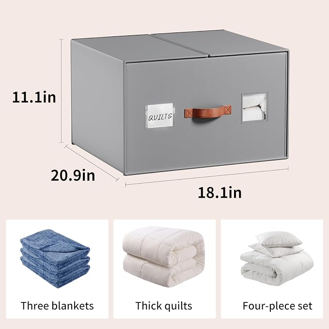 EE-RoomWorld 2 Pack comforter Storage Organizers, king&queen size blanket Organizers with Reinforced Walls ，Foldable 21"x18"x11" Space-Saving Design for Bedding Storage & sheet storage - Image 2