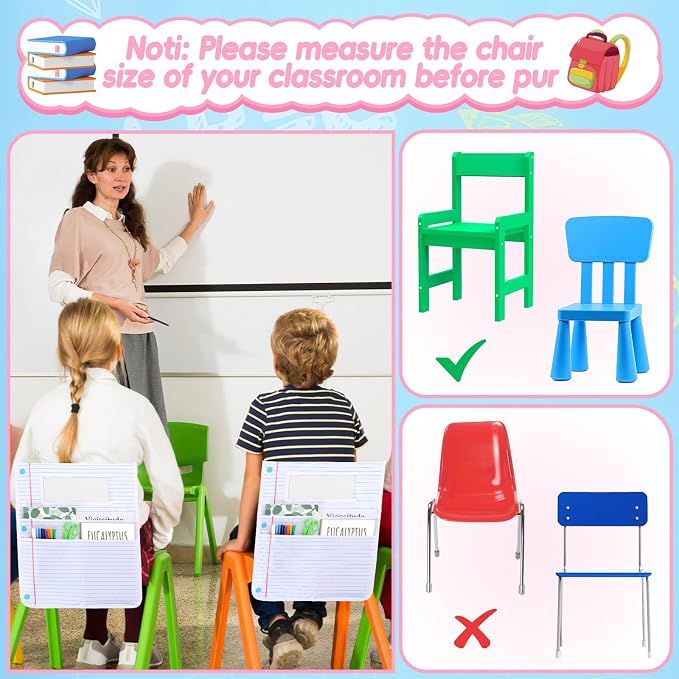 gisgfim 24Pcs Notebook Chair Pockets for Classroom Notebook Chair Back Buddy Pocket with Name Tags 17x20In Chairs Organizer 3 Pockets Seat Storage Pocket for School Classroom Daycare Home Supplies - Image 6