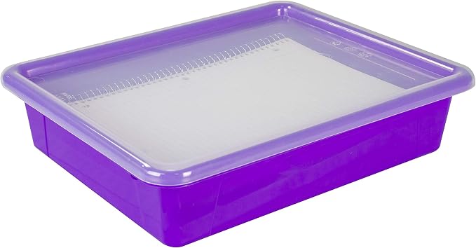 Storex Letter Size Flat Storage Tray – Organizer Bin with Non-Snap Lid for Classroom, Office and Home, Assorted Colors, 5-Pack (62534A05C) - Image 8