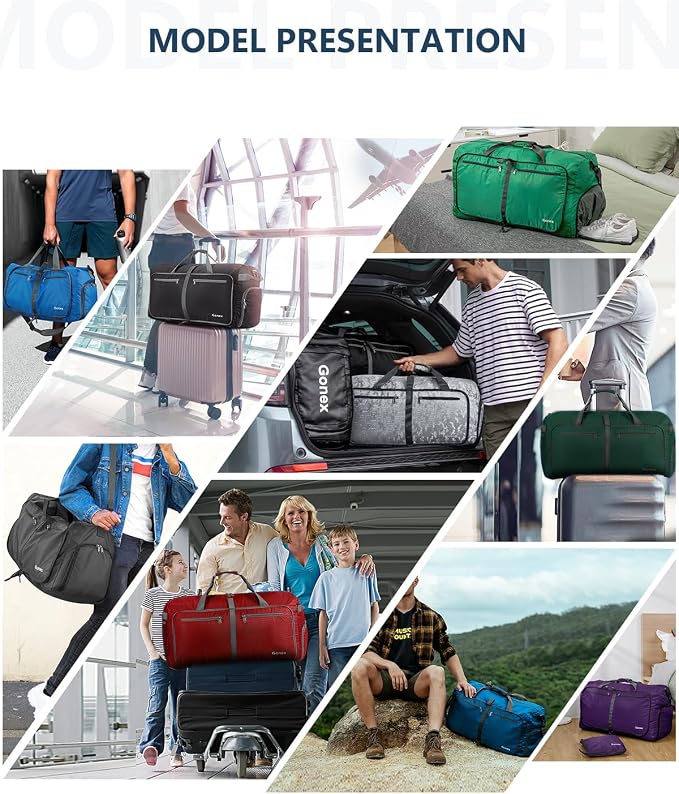 Gonex 100L Foldable Travel Duffle Bag with Shoe Compartment, Lightweight | 210D Nylon, Water-Repellent, Folds Compact, Multiple Pockets, Luggage Sleeve,Family Travel & Camping, Deep Blue - Image 9