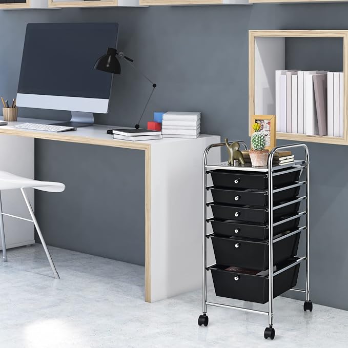 Giantex Rolling Storage Cart with 6 Drawers, Multipurpose Mobile Organizer Cart for Tools Scrapbook Paper Home Office School (Black) - Image 2