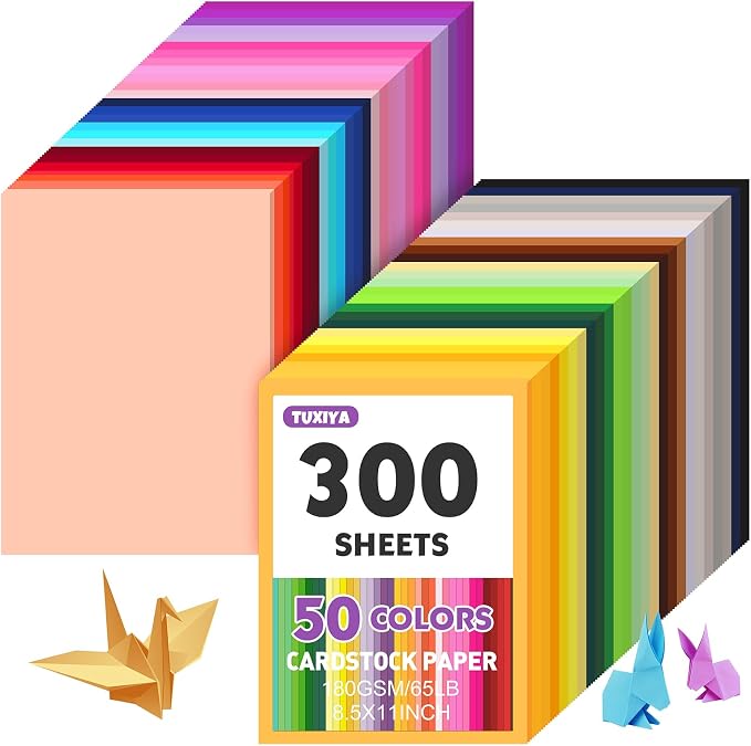 TUXIYA 300 Sheets 8.5" X 11" Colored Cardstock, 50 Colors Card Stock | 50 Assorted Colors Construction Paper Printer Paper for Printing, Card Making, DIY Crafts, School Supplies,Party 180GSM/65LB by Unknown