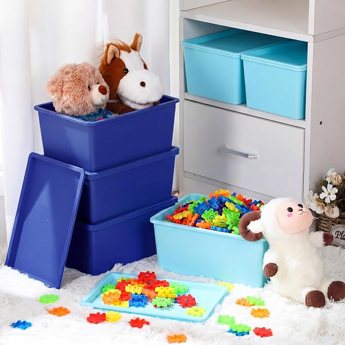 6 Pcs Small Plastic Storage Bins with Lids,Blue Series - Image 5