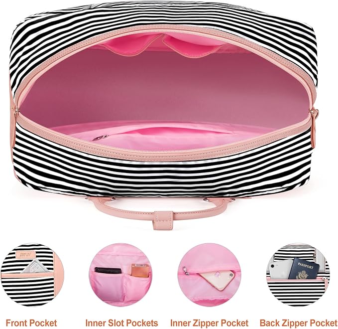 Weekender Bag for Women, Large Overnight Bag Canvas Travel Duffel Bag Carry On Tote with Shoe Compartment 21" 3Pcs Set - Image 6