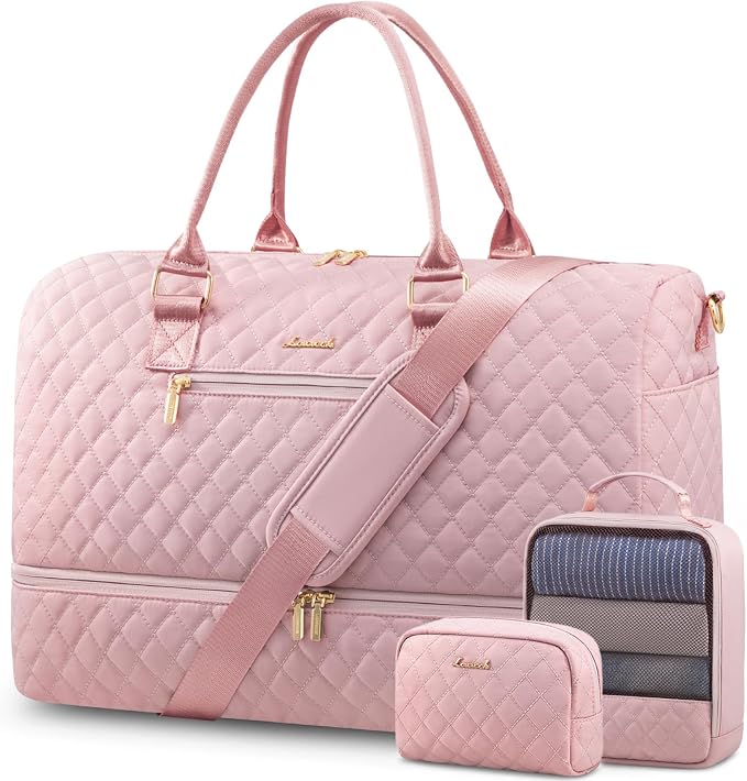 LOVEVOOK Travel Duffle Bag for Women, Weekender Overnight Bag with Shoe Compartment, Carry on Bag with Toiletry Bag, Gym Duffel Bag with Wet Pocket, Hospital Bags for Labor and Delivery 3 Pcs Set by LOVEVOOK