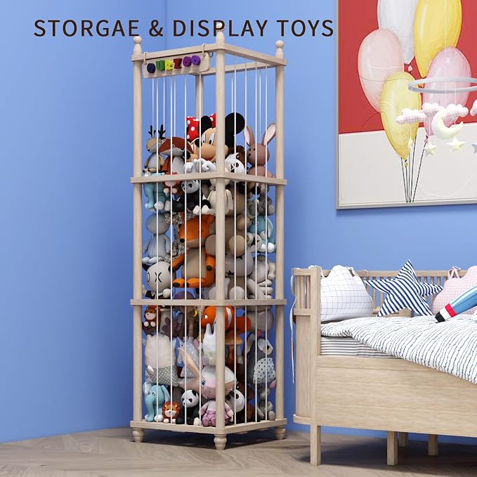 Stuffed Animal Storage Wood Toy Storage Organizer, Upgraded Design from Bean Bag Stuffed Animal Hammock Plushie Net, Large Toy Chest Stuffed animal holder for Kids Nursery Playroom Bedroom （XL） - Image 2