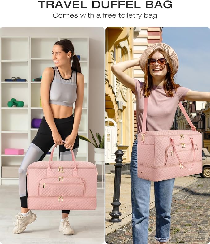 Travel Duffle Bag, Wide Open Large Weekender Bag for Women with Shoe Compartment, Carry on Overnight Bags with Toiletry Bag, Hospital Bag for Women Labor Delivery with Wet Pocket (Pink) - Image 7