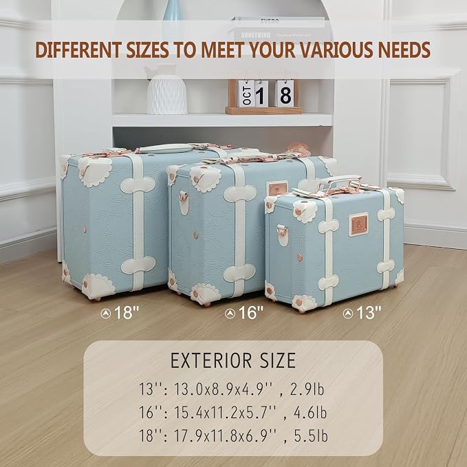Unitravel Baby Keepsake Case, 16" Handmade Memory Storage Box, Newborn Keepsake Box, Vintage Suitcase for Baby Shower, Baptism, Naming Ceremony or Birthday (Blue) - Image 8