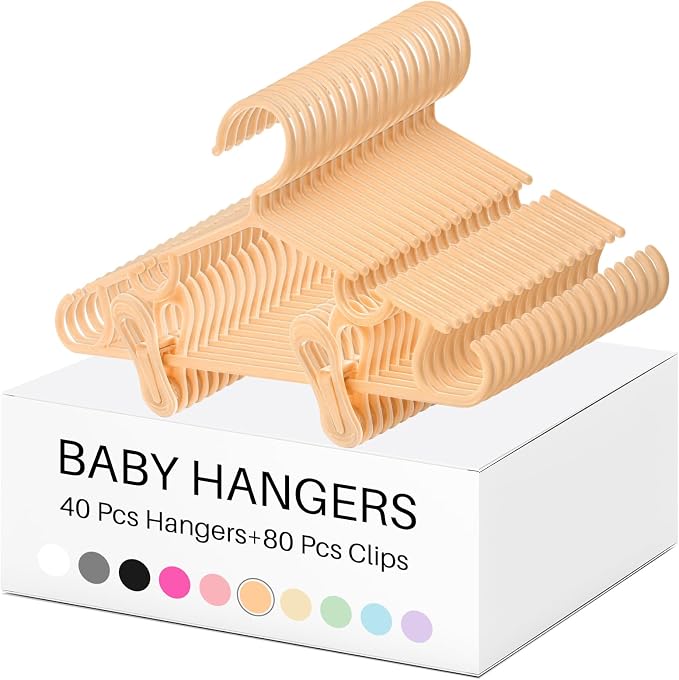 Hsei Baby Hanger with Clip for Pant,120 Packs Total,Orange,10.6 Inch | 40 Kids Plastic Hanger with 80 Clips for Newborn, Nursery, Daycare, Preschool, Closet, Wardrobe Organizer for Baby Shower by Hsei