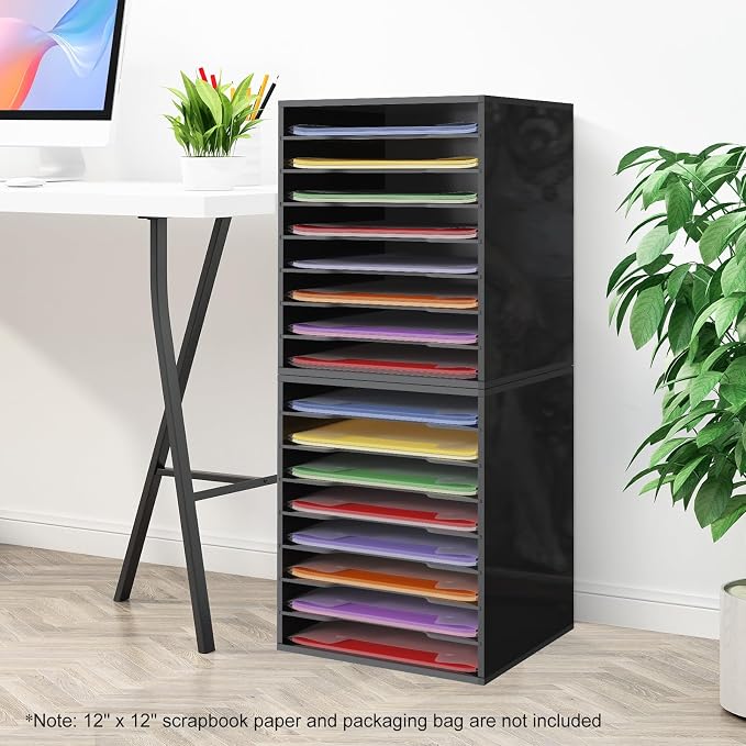 Krafetto Scrapbook Paper Storage Organizer Rack for Holding 12 x 12 Paper Storage Pouch, 8 Large Slots Desktop Papers Organizer Holder, File Sorter for Home Office School (Black) - Image 2