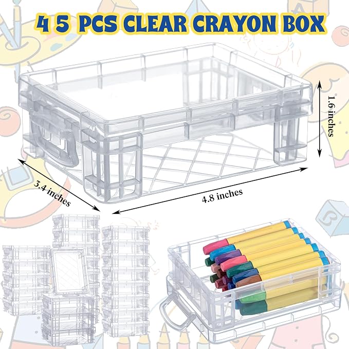 Suzile 45 Pcs Plastic Crayon Box with Lid Clear Crayon Organizer Stackable Storage Containers Bulk Pastel Holder Case for Office School Classroom Supplies Pen Pencil Art Crafts - Image 2