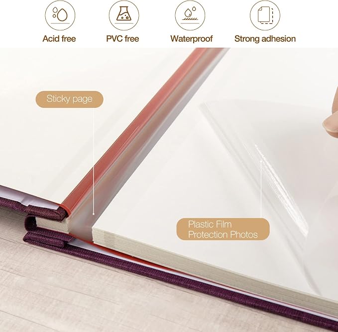Self Adhesive Photo Album 80 Pages, Linen cover, Purple | Photo Album Self Adhesive 4x6 5x7 8x10 Pictures, Linen Cover DIY Scrapbook Albums for Family, Wedding, Baby, Anniversary - Image 4