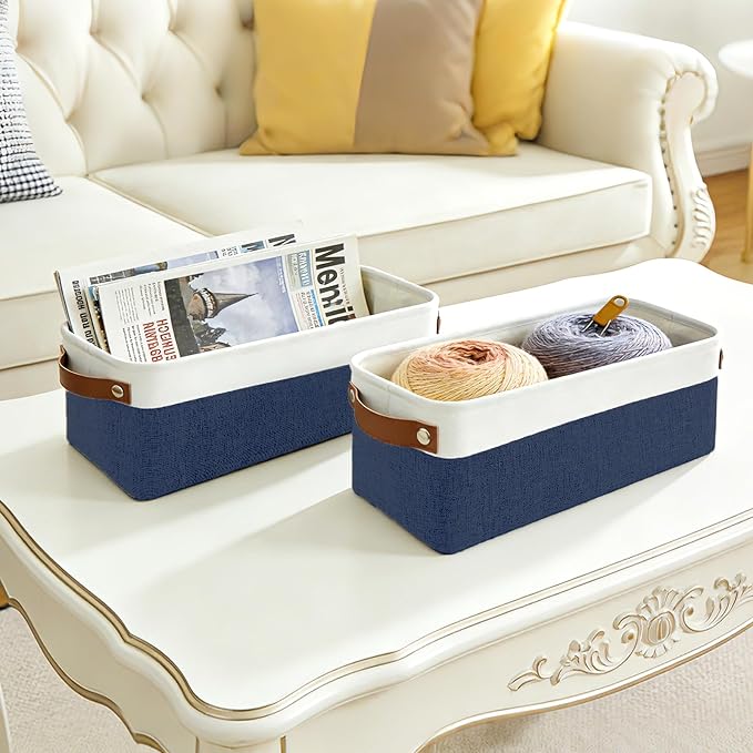 Small Fabric Storage Baskets, 15x6x5 inch Narrow Storage Bins 4-Pack Long Storage Basket for Organizing with Handles, Decorative Basket for Closets, Shelves, Toilet Paper, Navyblue - Image 8