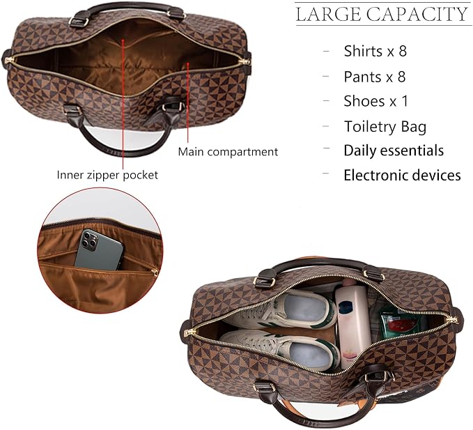 Large capacity Lightweight Weekender Travel Duffel Bag for Women Men Overnight Bag with Toiletry Bag Traveling Handbag for Gym Holiday (White) - Image 3