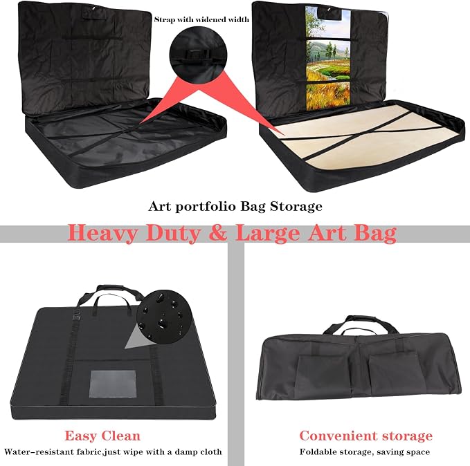 TreochtFUN Art Portfolio Bag 36 x 48 in - Waterproof Artist Carrying Case | Soft Side Sturdy with Strap, Heavy Duty Storage for Artwork Drawing Canvas Poster,(Black) - Image 3