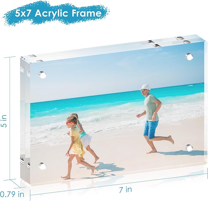 5x7 Acrylic Picture Frame Set of 3, 20mm Thick, Tabletop Display | Double-Sided Transparent Magnetic Frameless Photo Frame, for Photos, Fits Home, Office - Image 3
