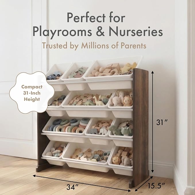 Humble Crew Kids Toy Organizer with 12 Bins, 4 Tier Storage for Playroom | Sturdy wood and steel toddler shelf, removable BPA-free containers, wall anchor anti-tip safety kit for bedroom or classroom - Image 7