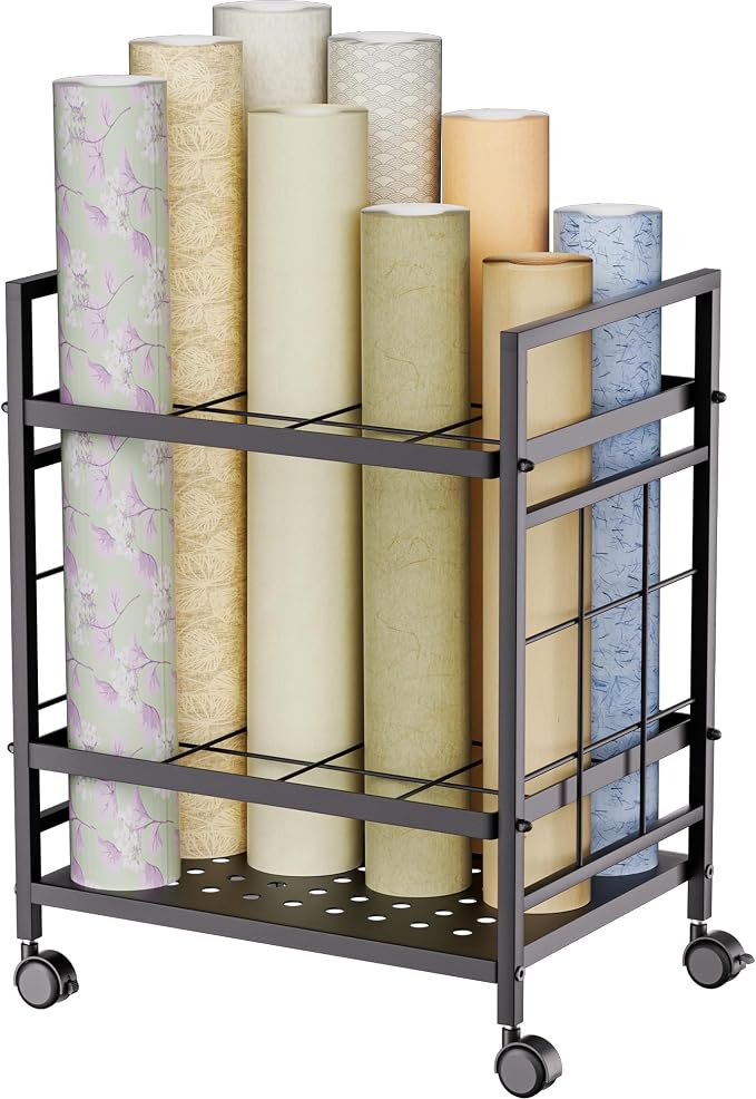 GIOTORENT Blueprint Storage Rack, Blueprint Holder with Wheels, Used for Storing Map/Poster/Blueprint/Architectural Construction Plan, 12 Slots, 2 Brakes, Silent Wheel for Home, Office, School(Black) by GIOTORENT