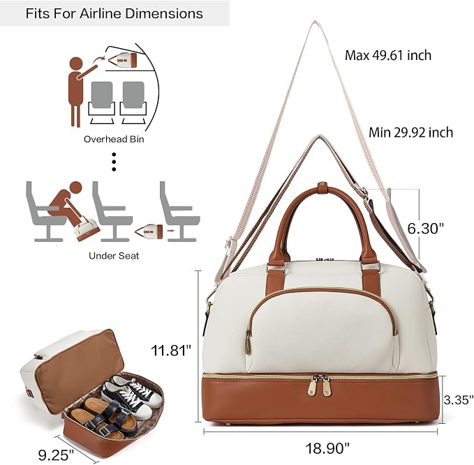 BOSTANTEN Weekender Bags for Women Travel Leather Overnight Bags | Shoe Compartment, Trolley Sleeve, Fits Under-seat, Airline-Friendly Carry-on Size, Designer, Weekend Getaways, Business Trip - Image 2