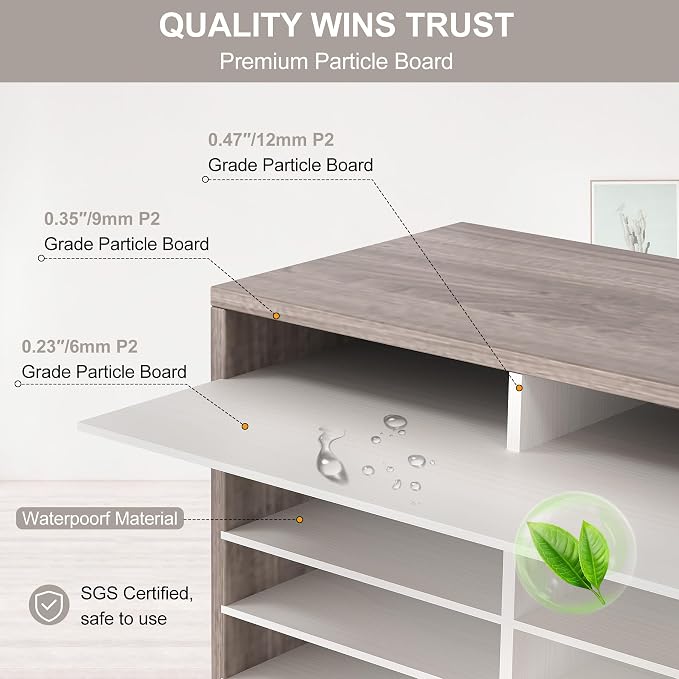 EasyPAG 27 Compartments Wooden Literature Organizer with Adjustable Shelves, 13500 Sheets Capacity Paper Organizer, Classroom Mailbox and Mail Sorter for Teachers and Office, Retro Gray/White - Image 2