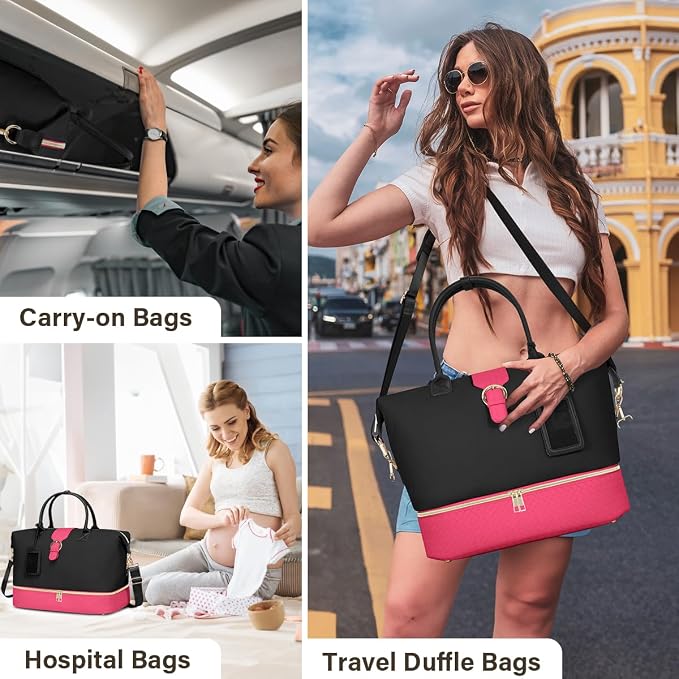 Leather Weekender Bags for Women, Travel Duffel Bag PU Overnight Bag Carry On Tote Bag with Shoe Compartment Wet Pocket - Image 6