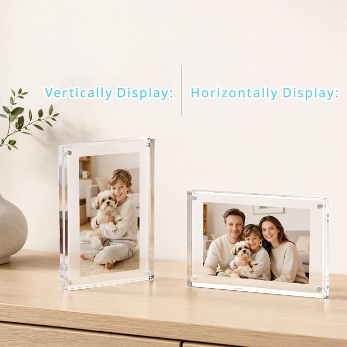 Meetu Acrylic Picture Frame 4x6,Clear Freestanding Double Sided 20mm Thickness Frameless Magnetic Photo Frames Desktop Display with Gift Box Package(1 Pack) - Image 7