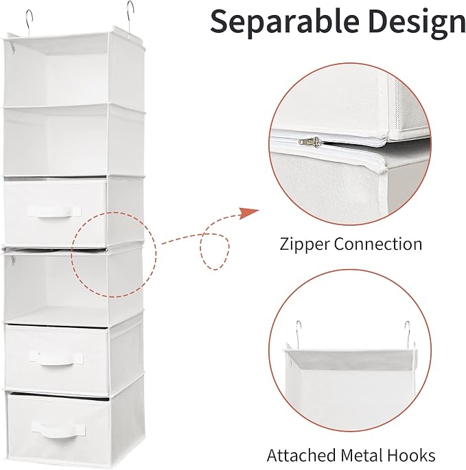 GRANNY SAYS Hanging Closet Organizer, 5 Drawers, 6 Shelves, 4 Pockets | Hanging Closet Organizer with 5 Different Drawer Designs, 6 Shelves & Reinforced Structure for Organized Small Spaces, White - Image 6