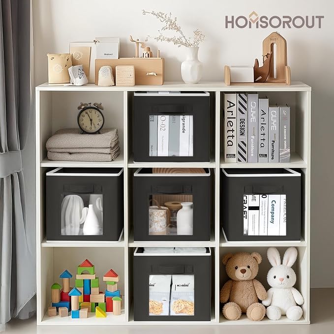 Foldable Storage Cubes - Cubby Storage Organizer with Window, Decorative Baskets for Organizing, Fabric Bins for Clothes Storage, Closet Storage Cubes-11inch, 8 Pack, Black - Image 3
