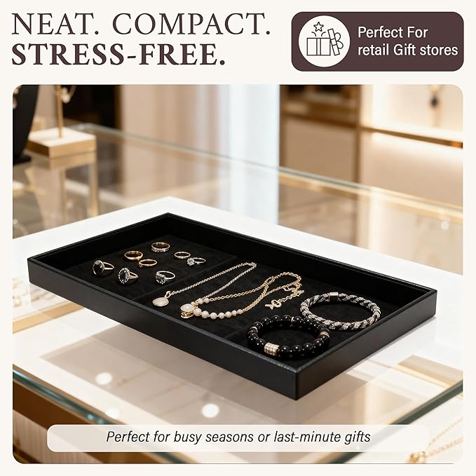 RJ Displays Stackable Jewelry Tray Set, Stackable Plastic Jewelry Organizer Tray, Jewelrys Drawer, Drawers Inserts, Earring Organizer for Women Perfect Trays 14.75x8.25x1 in (Black, 6 Pack) - Image 4