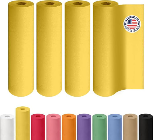 12" x 1200" (100 feet) Yellow Kraft Paper Roll, Pack of 4 - USA-Made Quality Craft Paper for Gift Wrapping, Kids Arts & Crafts, School Projects - 100% Recycled Natural, 50lb Thickness by IDL Packaging by IDLPackaging