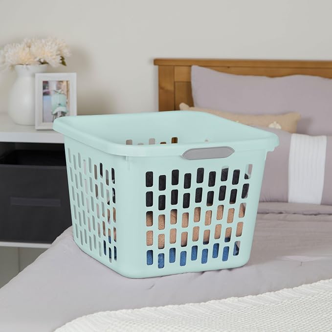 Sterilite Laundry Basket, Plastic Clothes Hamper, Large Square Bin with Comfort Grip Handles and Reinforced Rim, 1.5 Bushel Capacity, Mint, 12 Pack - Image 4