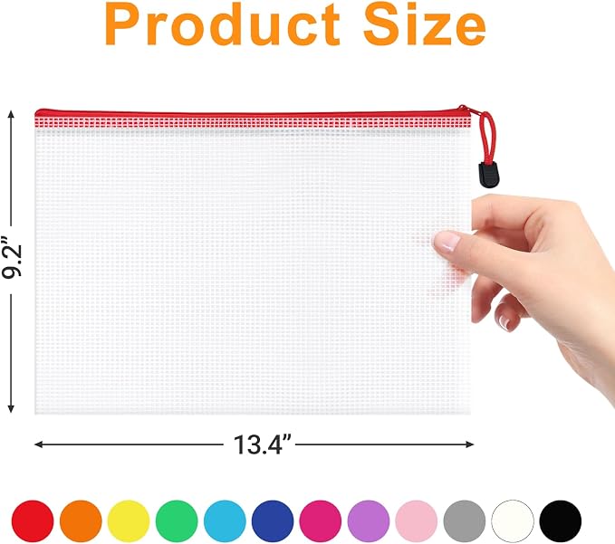 36Pack A4 Letter Size Mesh Zipper Pouch Bags, 12 Colors | Waterproof Document Zipper Pouches for Storage, Teacher School, Toys, Puzzle, Office, Travel, Craft - Image 2