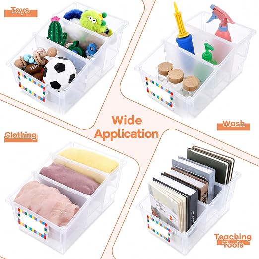 gisgfim 6 Pack Picture Book Bin with Dividers Classroom Library Book Bin Small Plastic Books Holders with Labels for Classroom Library Magazines Storage Organizer 13.5 x 8.75 x 7.75 in(Clear) - Image 6