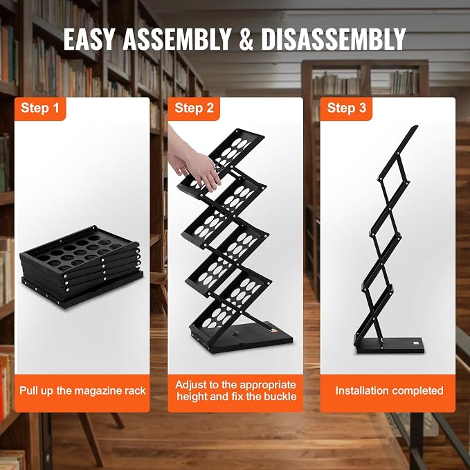 VEVOR Foldable Magazine Display Rack, 4-Tier Brochure Literature Display Stand, Portable Catalog Brochure Holder Stand with Carrying Bag for Office Trade Show Exhibitions, 4 Pockets - Image 6