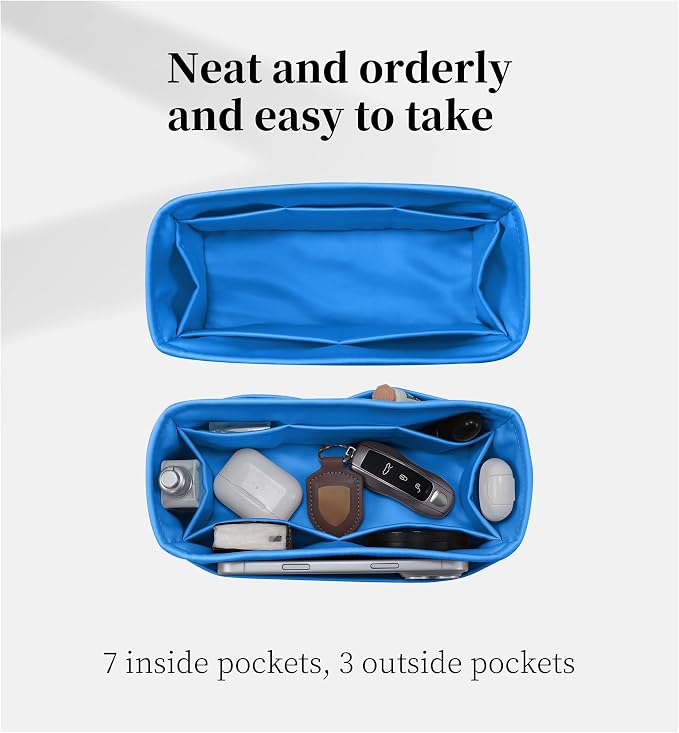 Satin Purse Organizer for Birkin 20, Blue zanzibar | Tailored Fit, Multiple Pockets, Lightweight Satin, Purse Essentials, Ideal for Travel, Shopping, and Daily Use - Image 5