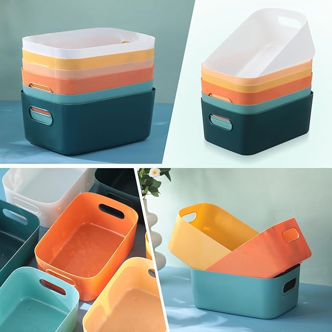 12 Pcs Small Plastic Storage Bins Basket with Handles Toy Organizers Pantry Basket Containers for Shelves Home Cupboard Kitchen Office Bathroom Organization Box(bright, 9.6 x 6.3 x 3.9 Inch) - Image 4
