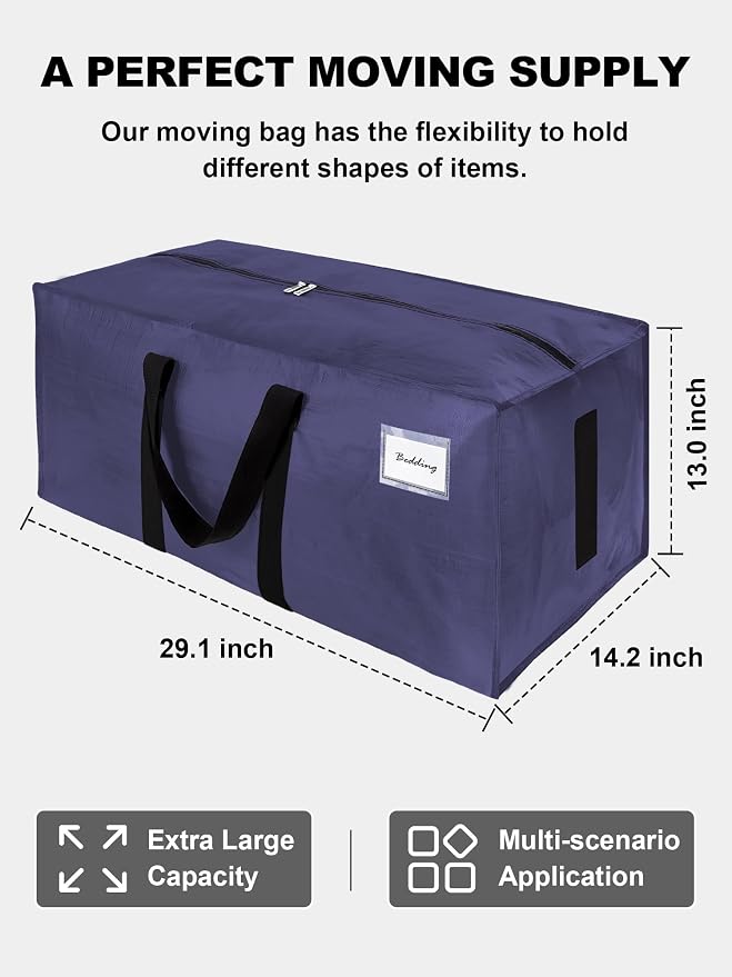 HOMESURE Supports 200lbs Heavy Duty Moving Bags - Strong Zipper & Wrap-Around Handles - Water-Resistant Storage Totes, Durable Alternative to Moving Boxes - 8 Pack - Blue - Image 5