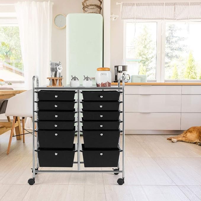 12 Drawer Rolling Storage Cart, Craft Cart Organizer on Wheels w/Metal Frame, Large Capacity & Smooth Drawer, Rolling Cart w/Drawers for Classroom, Office - Image 7