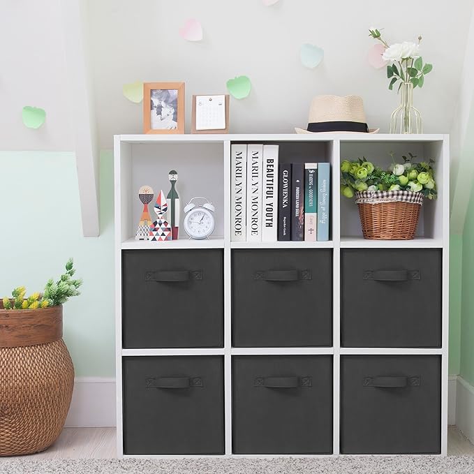 Storage Cubes, 11 Inch Cube Storage Bins, Set of 6, Fabric Foldable Storage Bins With Handles, Closet Storage Organizer Bins, Cubby Clothing Storage Baskets for Shelves, Black by Unknown