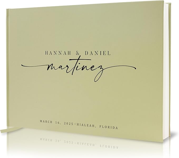 Personalized Guest Book - 11.5" x 8.5" Custom Bride & Groom Names with Bookmark and Hard Cover 140 GSM Blank Pages, for Weddings Guest Book, Engagements, Birthdays, Special Events, Sage by ModernAlbumDesigns