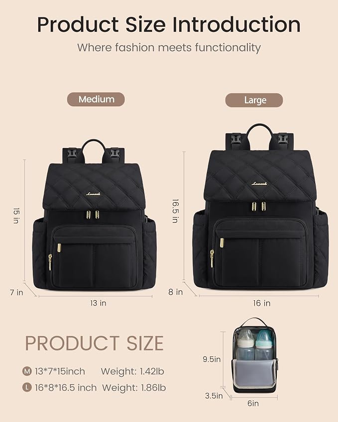 LOVEVOOK Diaper Bag Backpack With Pocket For Large Capacity Cup,Multi-Function Baby Travel Bag For Mom Dad,Waterproof Baby Bag for Boys Girls with Changing Pad,Insulated Bag,Stroller Straps,Black - Image 4