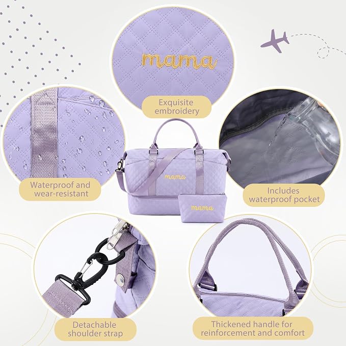 Dansydaisy Mama Hospital Bag for Women Labor Delivery,Purple | Travel Duffle Bag with Shoe Compartment and Toiletry Pouch Waterproof Weekender Bag for Women Pregnancy Overnight Gym Gift - Image 4