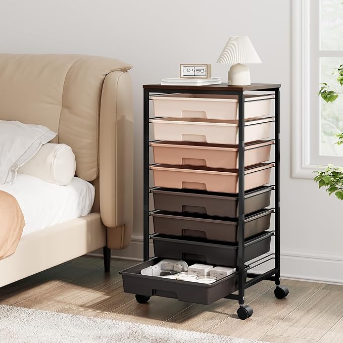 TOOLF Rolling Storage Cart with 8 Drawers,Brown | Utility Cart on Wheels with Wooden Tabletop,Teacher Organization for Classroom, Art Cart for Office,Bedroom,Craft Room - Image 7