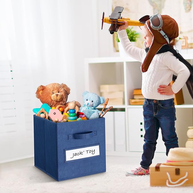 11 Inch Storage Cube,Storage bin (Set of 10) Foldable Fabric Cube Storage Bins with 10 Labels Window Cards & a Pen,Baskets Containers for Shelves,Closet Organizers Box,cube storage,Navy Blue - Image 5