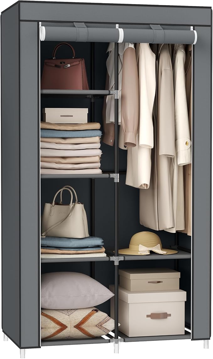 SONGMICS Portable Closet, Fabric Wardrobe, Clothes Rack with Shelves | Large Capacity, 1 Hanging Rod, Pockets, 17.7 x 34.6 x 66.1 Inches, Dove Gray, RYLAN Collection URYG84GY by Unknown